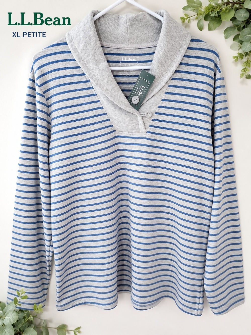 NWT L.L.Bean XL Petite Soft Stretch Striped Shawl Collar Pullover Women's